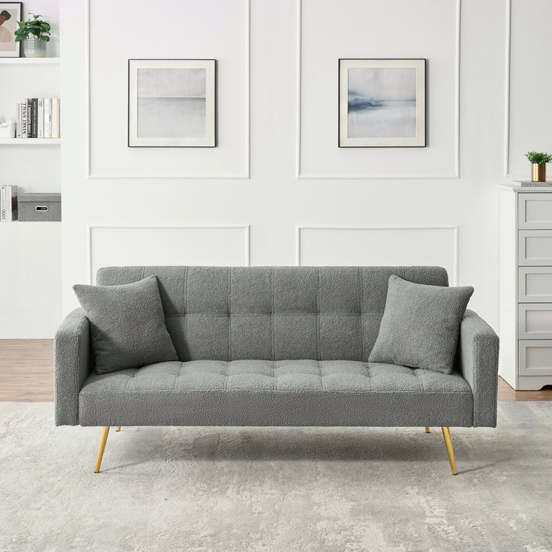 Canapé-lit en molleton 71,7 pouces avec deux coussins décoratifs inclus, Gris