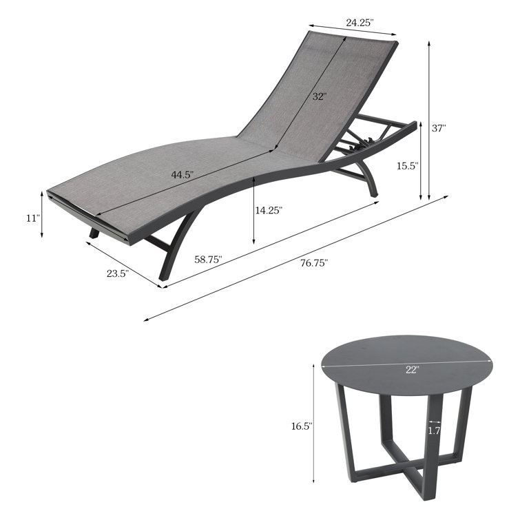 Chambray Patio Aluminum Chaise Lounge Chairs With Phifertex Sling Fabric And Side Table