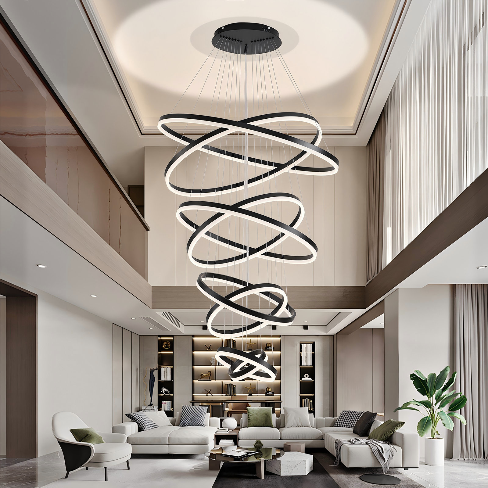 Ivy Bronx Modern Led Rings Chandelier Dimmable High Ceiling