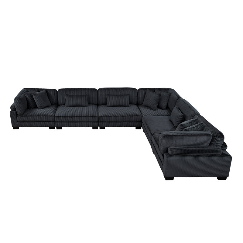Canapé modulaire 6 pièces Constantino, H 34,5 po x l 180 po x P 135 po, Velours côtelé noir