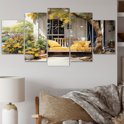 «Farmhouse Yellow Country Comfort III» sur toile, reproduction de 5 pièces