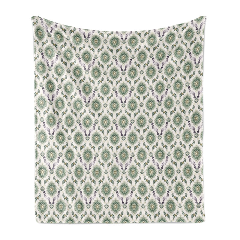 Ambesonne Classical Fleece Throw Blanket Orient Damask Pattern Multicolor, 50" W x 60" L