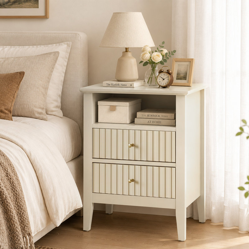 Philomena 2 Drawer Nightstand, Beige without charge station