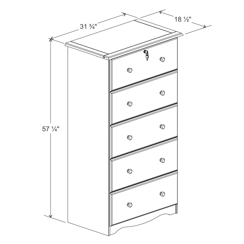 Commode 5 tiroirs avec serrure Gallashaw, Café