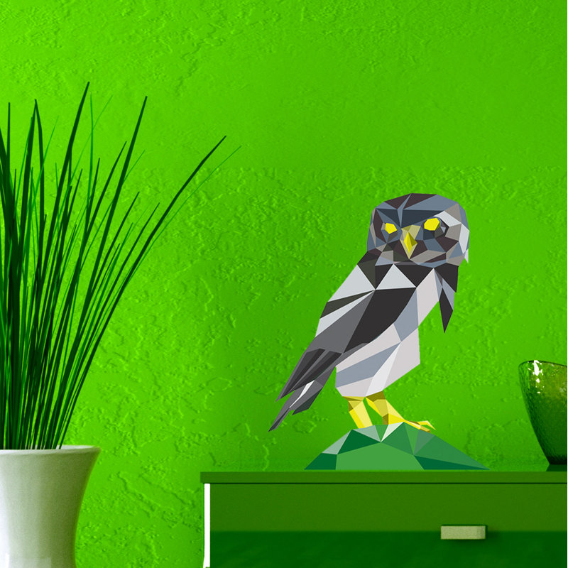Adhésif décoratif polygonale hibou, H 22 po x l 33 po