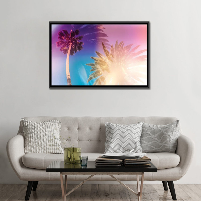 «Tropical Palms», impression sur toile tendue, H 18 po x l 26 po x P 1,5 po, Toile avec cadre noir, Pas de tapis