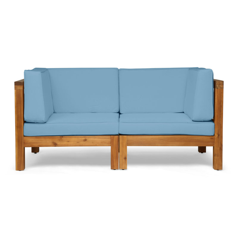 Dillinger 60.5" Wide Loveseat with Cushions, Teak Frame / Blue Cushion