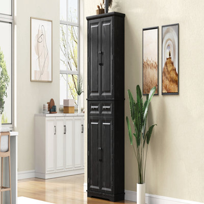 Armoire de cuisine de 71 po de hauteur avec 3 organisateurs coulissants, armoire de rangement Farmhouse