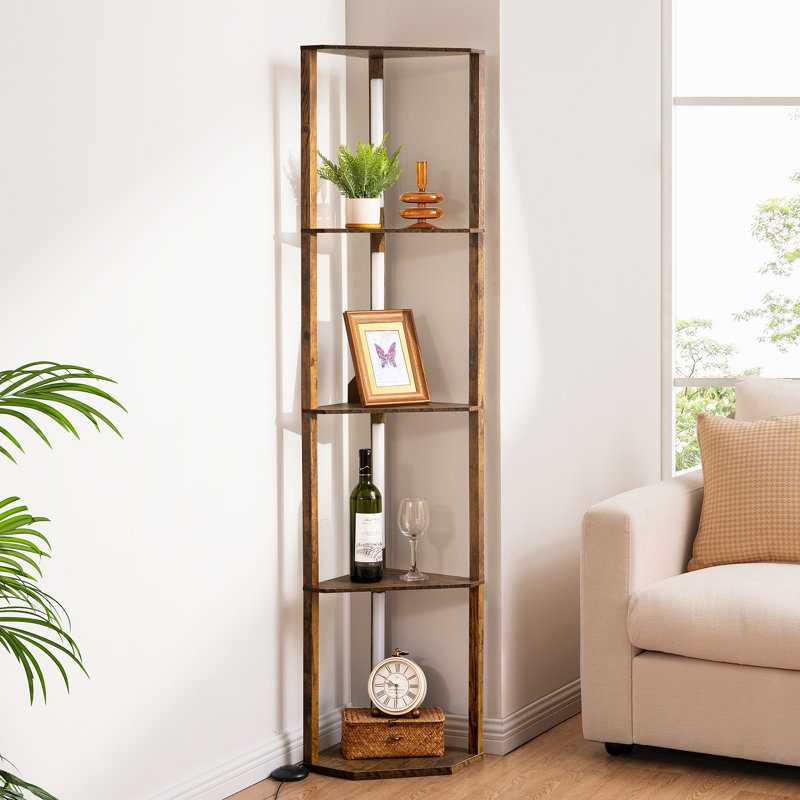 Carrye 64'' LED Dimmable Cornor Floor Lamp with Shelves, Rosewood