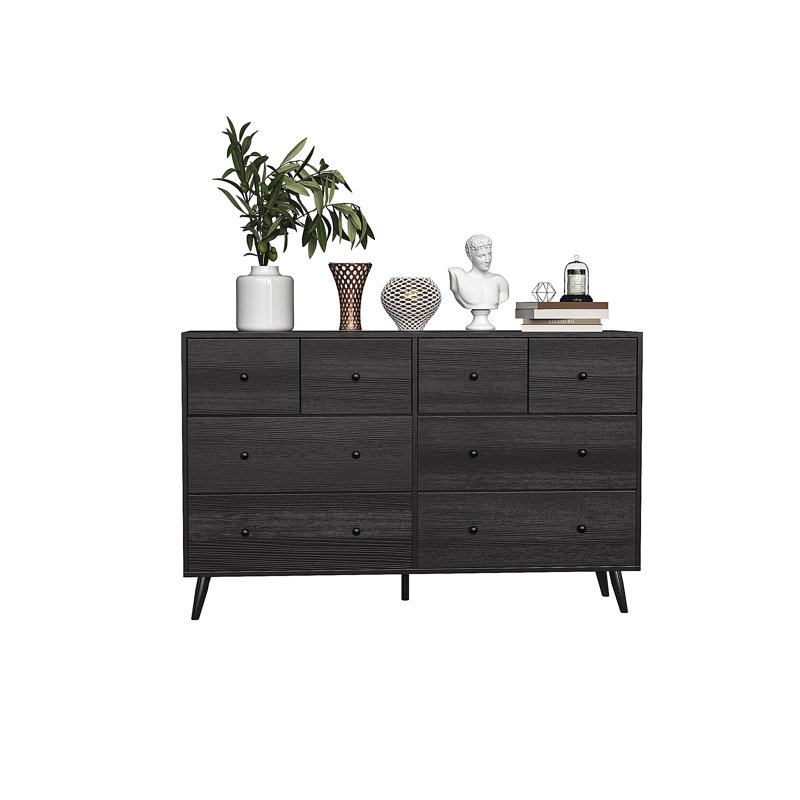 Commode 8 tiroirs avec commode large de 57,09 po Miarae, Noir