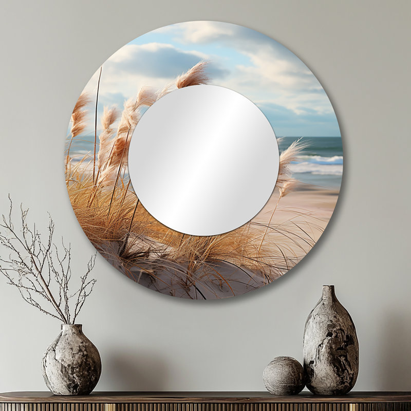 Sakir Beach Photo Coastal Harmony I - Beach Unique Wall Mirror, Coastal Round Mirror, Printed Metal Art, 29" x 29"