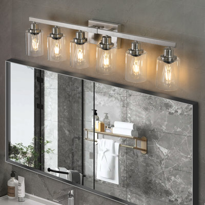 Luminaire de meuble-lavabo moderne à 37 lumières 37 po - Finition nickel brossé avec abat-jour en verre transparent, pour l'éclairage de la salle de bain, du meuble-lavabo et du vestiaire (sans ampoules)