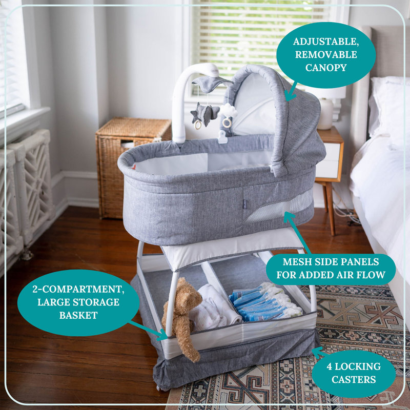 Sweetli Nurture Bassinet - Denim Melange, Gray/White
