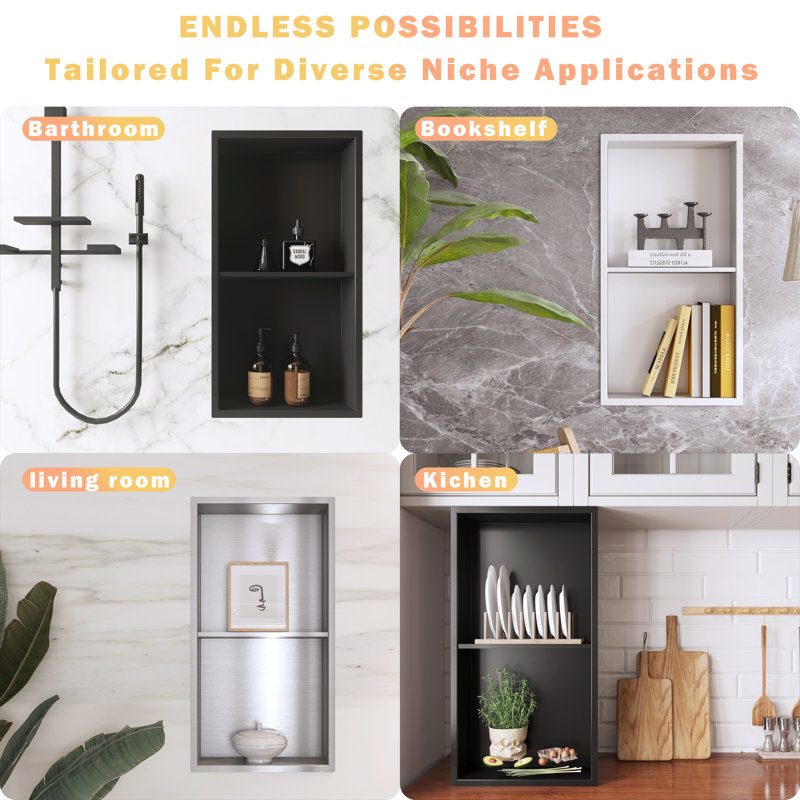 Brushed Nickel Stainless Steel Double Layer Shower Niche