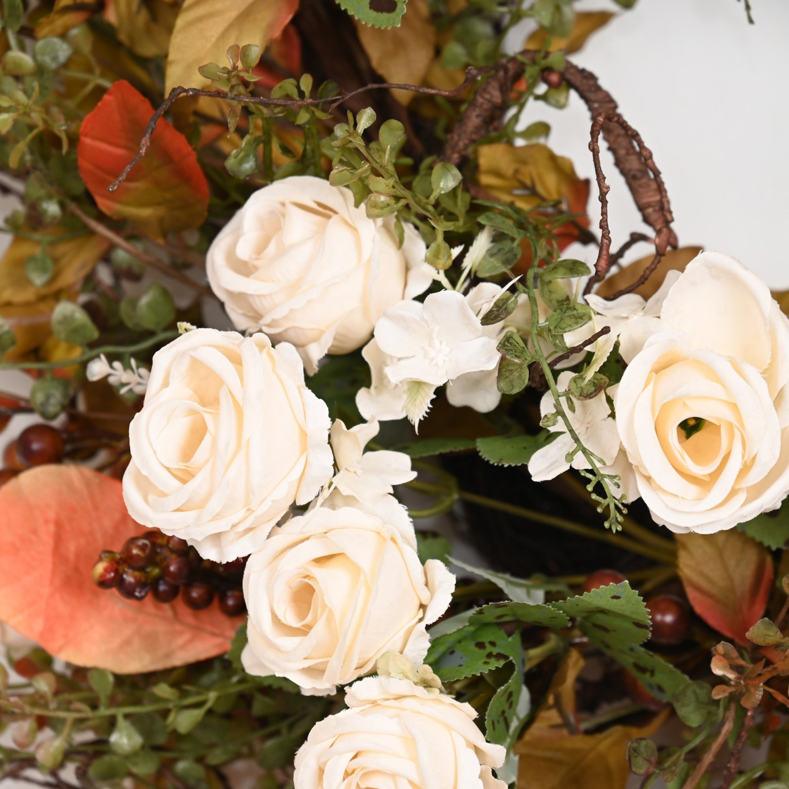 24" Handcrafted Berry Thanksgiving Wreath, Orange;White