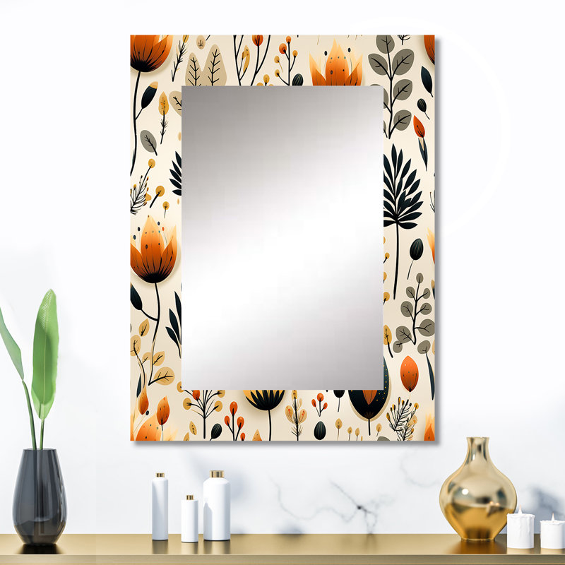 Meadow Beige And Black Floral Pattern - Floral Mirror Wall Decor, 32" x 24"