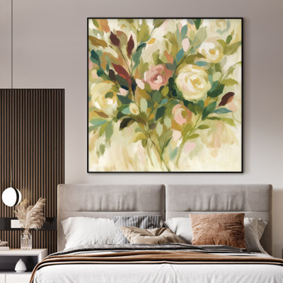 Extra Large Wall Art Fabric Print - Abstract Flowers Modern Floral Botanical Artwork Artwork Decor for Living Room or Bedroom - "Frame Assembly Required (Unfinished Frame)"