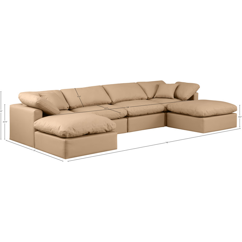 Canapé modulaire en similicuir 6 pièces Itala, Cuir brun clair végétalien