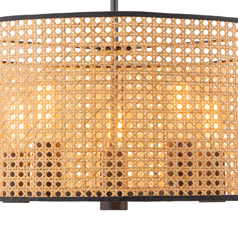 Boho-Style Airy Rattan Drum Single Pendant, 14.6" H x 23.6" W x 23.6" D