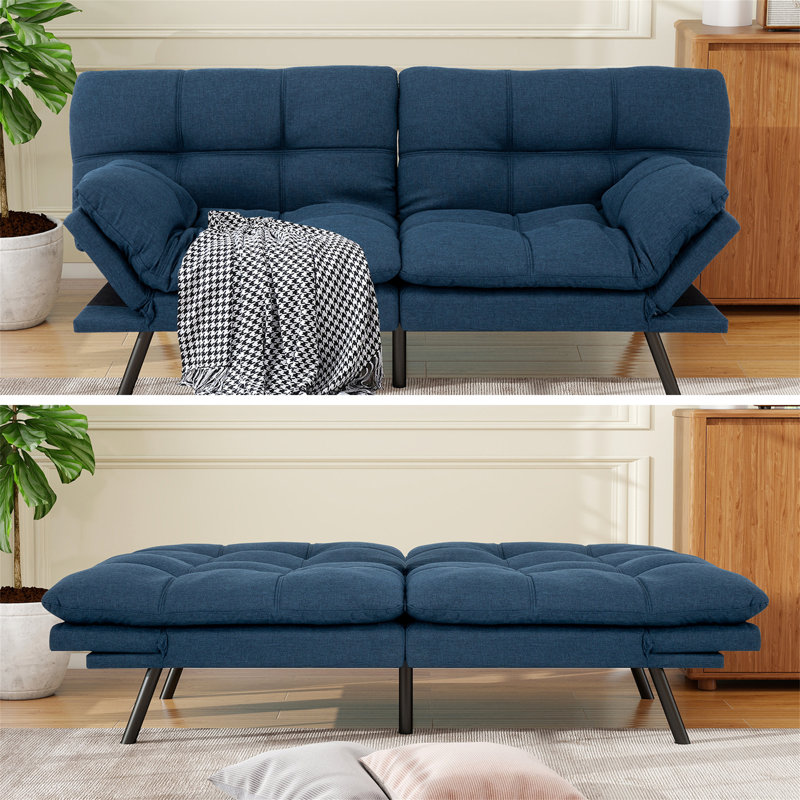 Canapé-lit futon convertible 71 po, Bleu