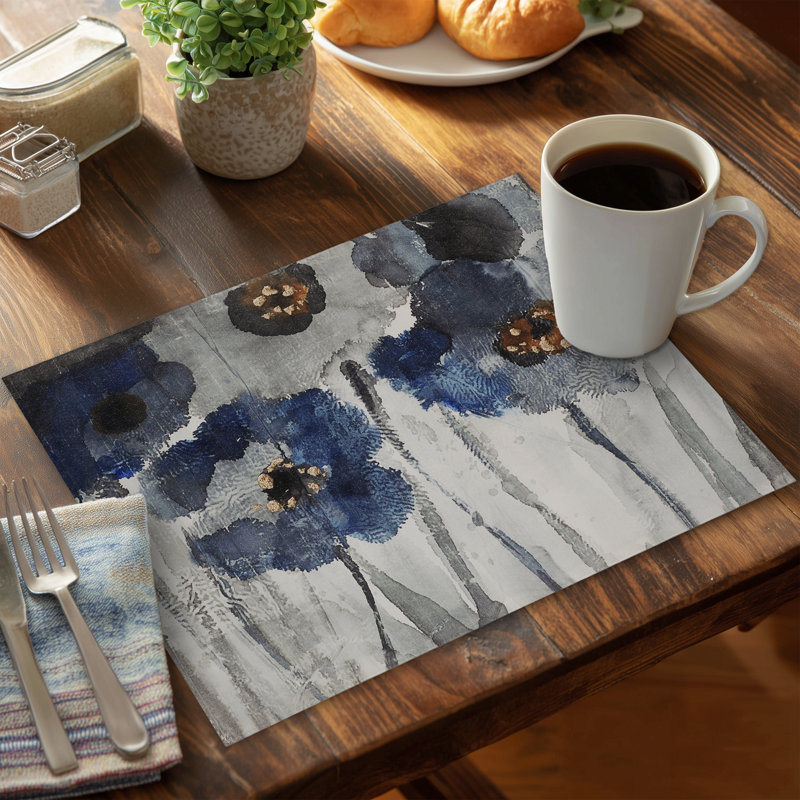 Blue Blurry Flowers Placemat - Polyester Botanical Home Decor