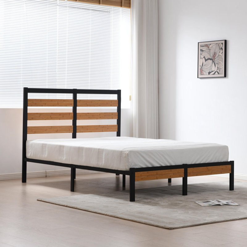 Mayghan  Platform Bed Frame with Wooden Headboard and Footboard, Bamboo, Queen