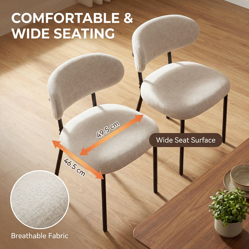Modern Upholstered Dining Chair, Metal Legs, 4P, Camel Fabric