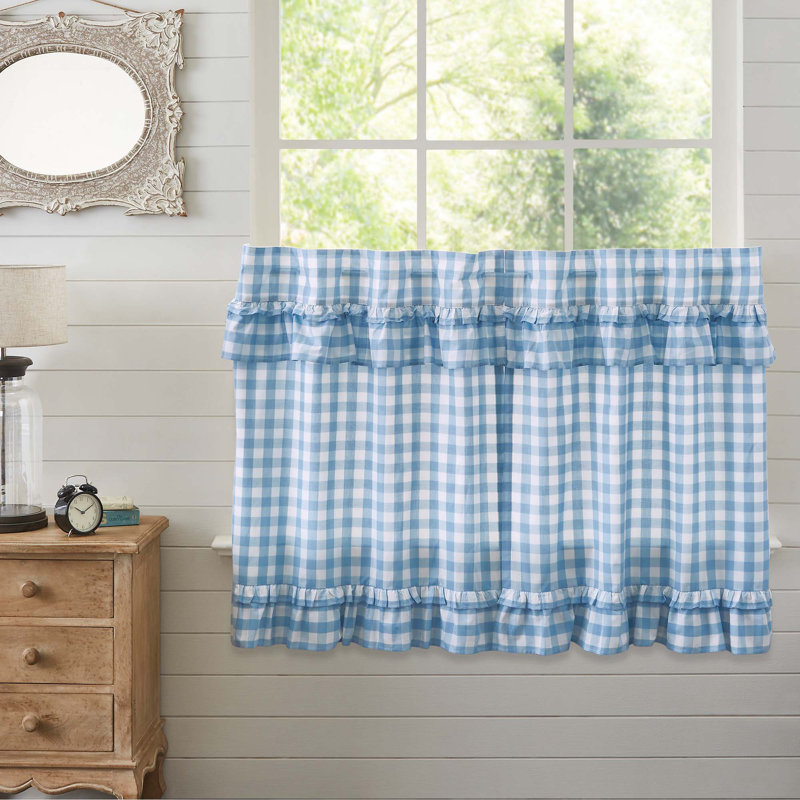 Annie Buffalo Check Cotton Cafe Curtain, Dusk Blue, 72" W x 36" H