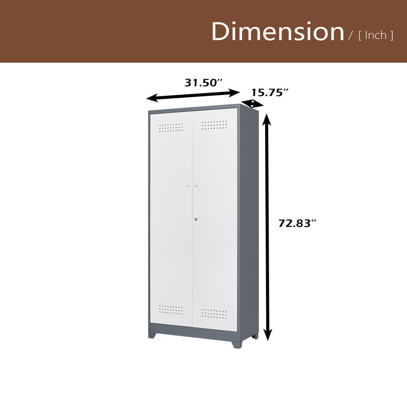 Casiers en métal, armoires à outils de nettoyage avec portes verrouillables, armoires de rangement pour outils à haut balai, tablettes réglables, grandes armoires pour cuisines, bureaux, magasins. (72,8 pouces)
