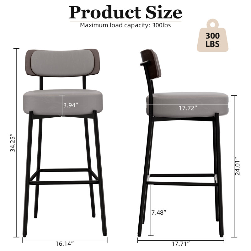 Ensemble de fauteuils de comptoir rembourrés pour îlot de cuisine 24 po. 24 po., Gris