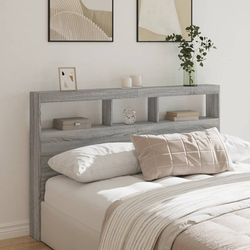 Cedria Bookcase Headboard, Kingsize - 160 x 200 cm, Grey Sonoma