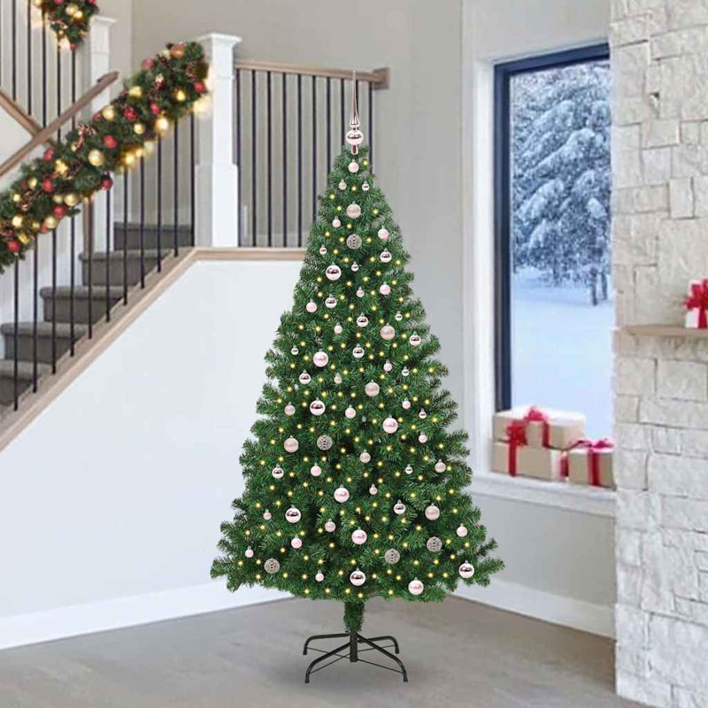 vidaXL Artificial Christmas Tree with 300 LEDs with Stand Green, 7.87 ft
