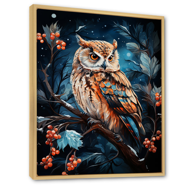 «Starry Night Owl Guardian I», art mural hibou, Cadre flottant brun, H 40 po x l 30 po x P 1,5 po
