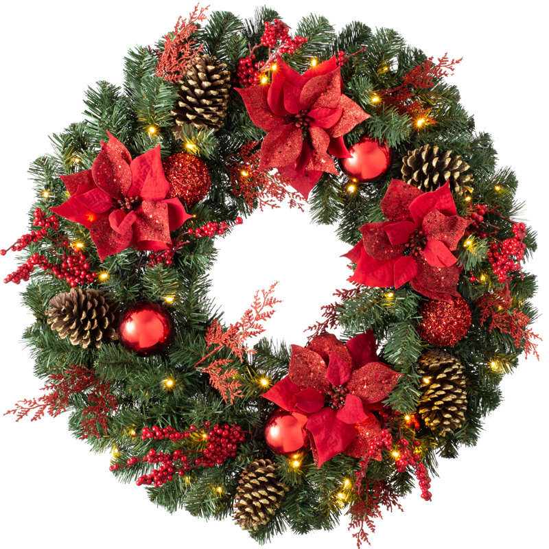 Faux Lighted 76cm Wreath
