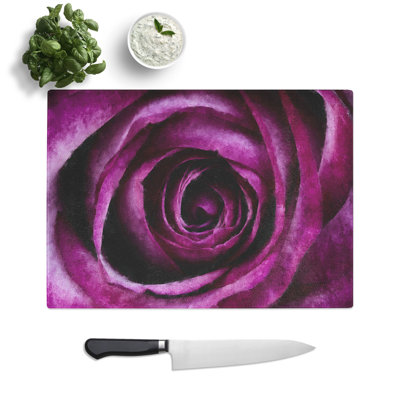 Tempered Glass Striking Purple Rose Chopping Board