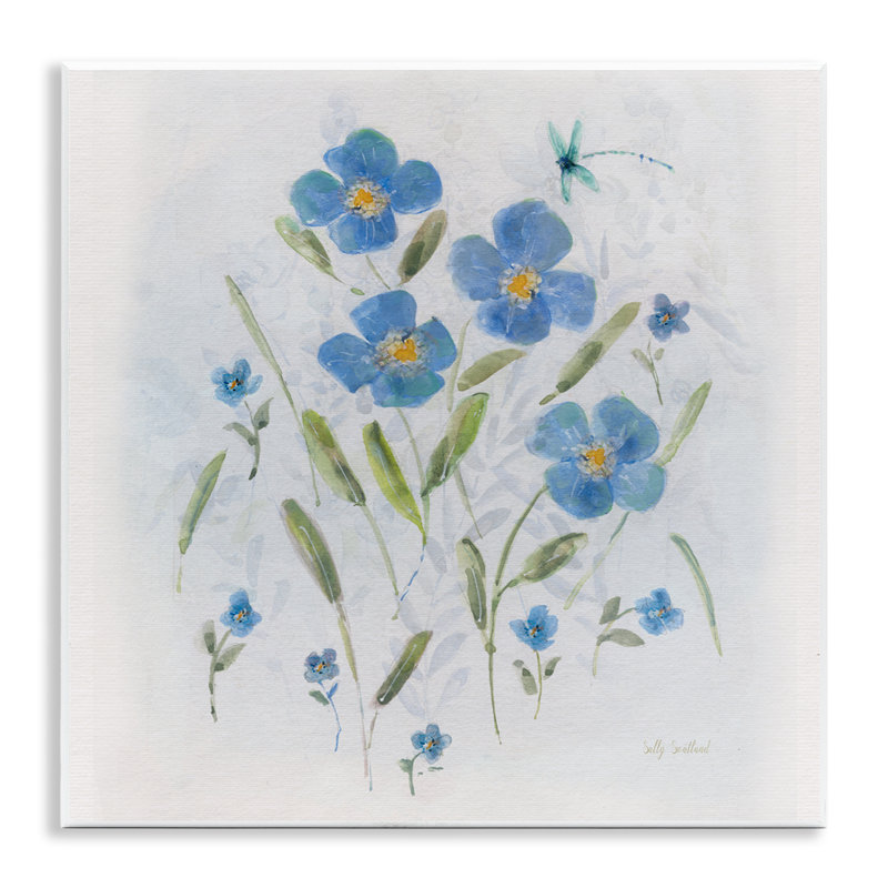 Art mural libellule et fleurs bleues par Sally Swatland