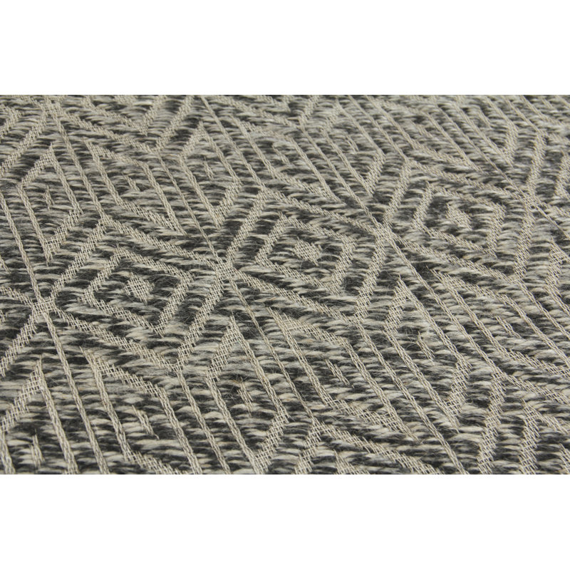 Woven Earth Wool Geometric Area Rug in Charcoal, Rectangle 10' x 14'