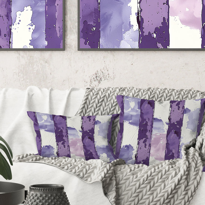 Coussin décoratif mauve et blanc Glam Stripes II, H 16 po x l 16 po
