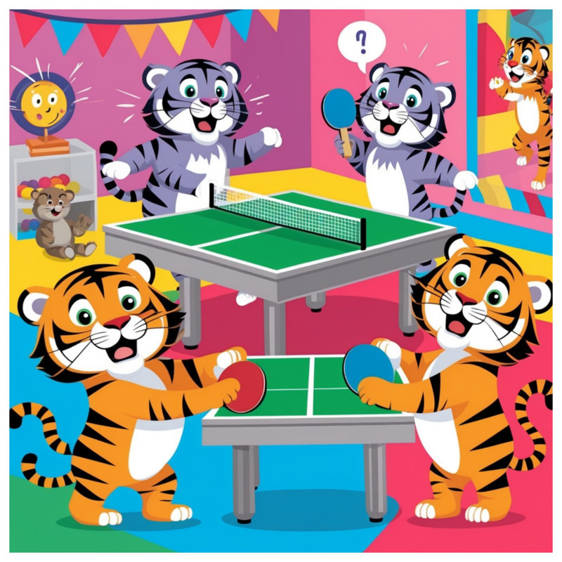 Tigers Playing Table Tennis Blankets, 60in W x 80in H
