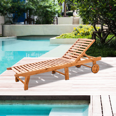 Weather- Patio Chair With Large Seat, Wood, Color - For All Comfort On Patio, Deck, Poolside Outdoor Wheels, Year-Round Use