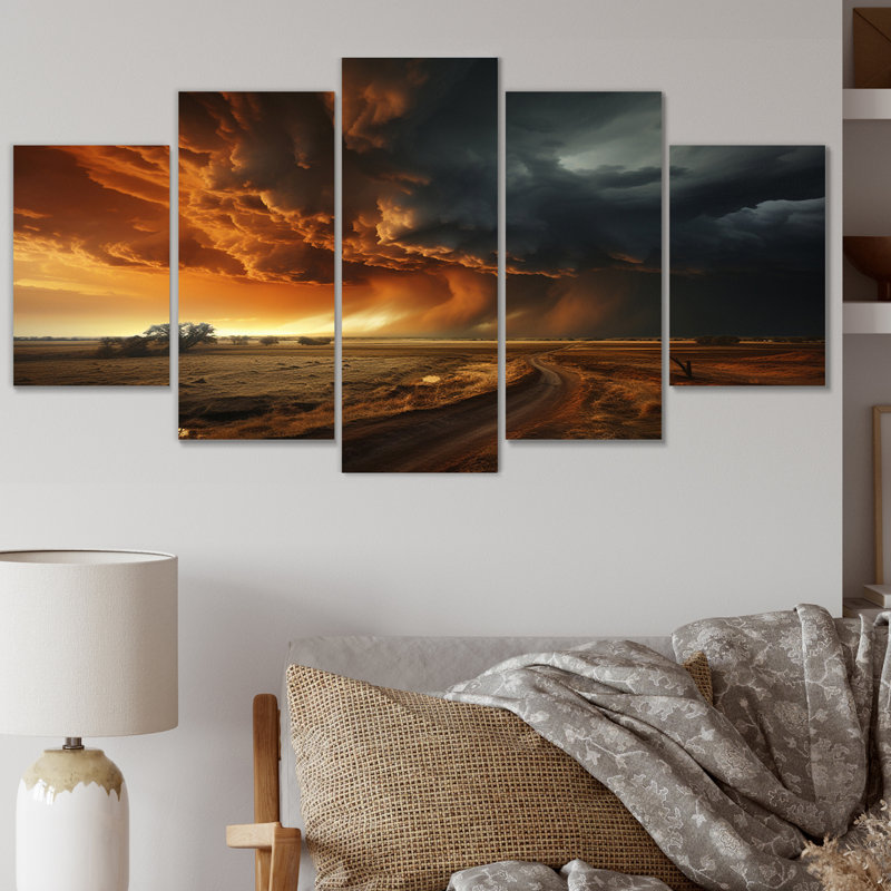  «Vibrant Storm Twister III - Art mural sur toile paysages - 5 panneaux