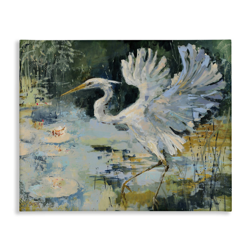 Toile héron avec ailes déployées, design par Dusza, H 16 po x l 20 po