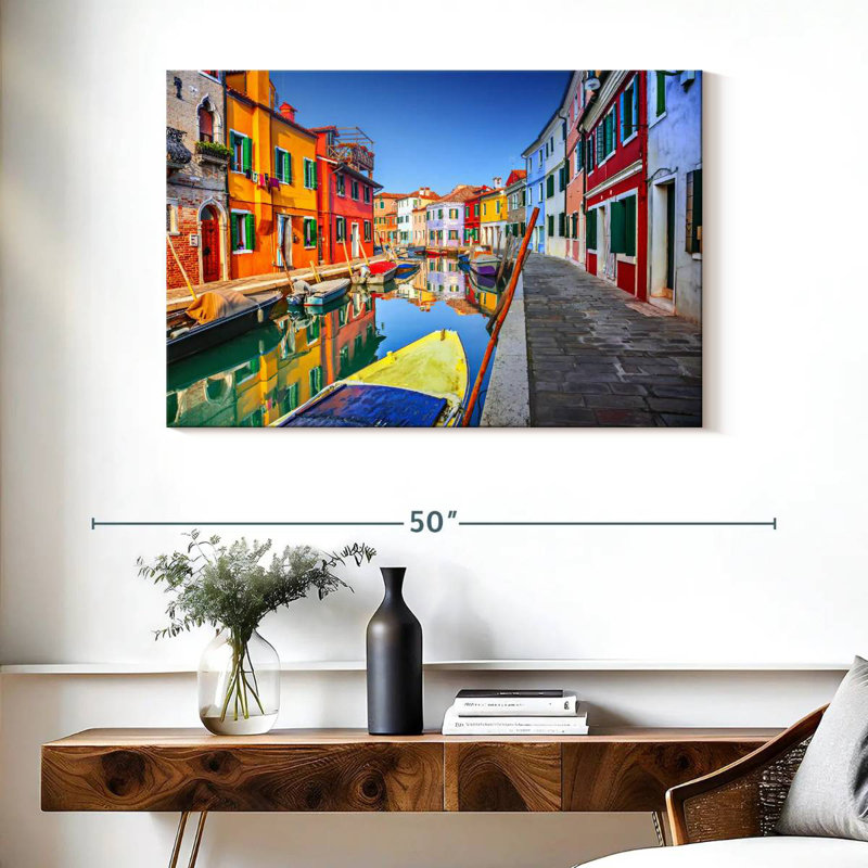 Bateaux Mehar et maisons à Burano, H 26 po x l 39 po