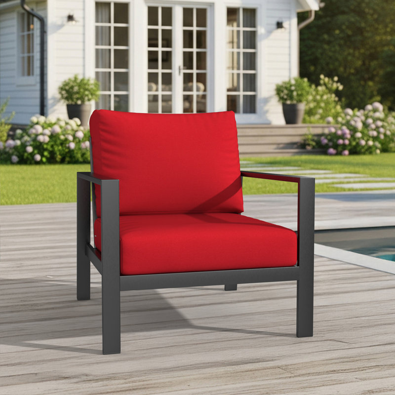 Amala Sunbrella® Outdoor Deep Seating Cushion, Sunbrella® Canvas Jockey Red, 28.5" W x 28.5" D