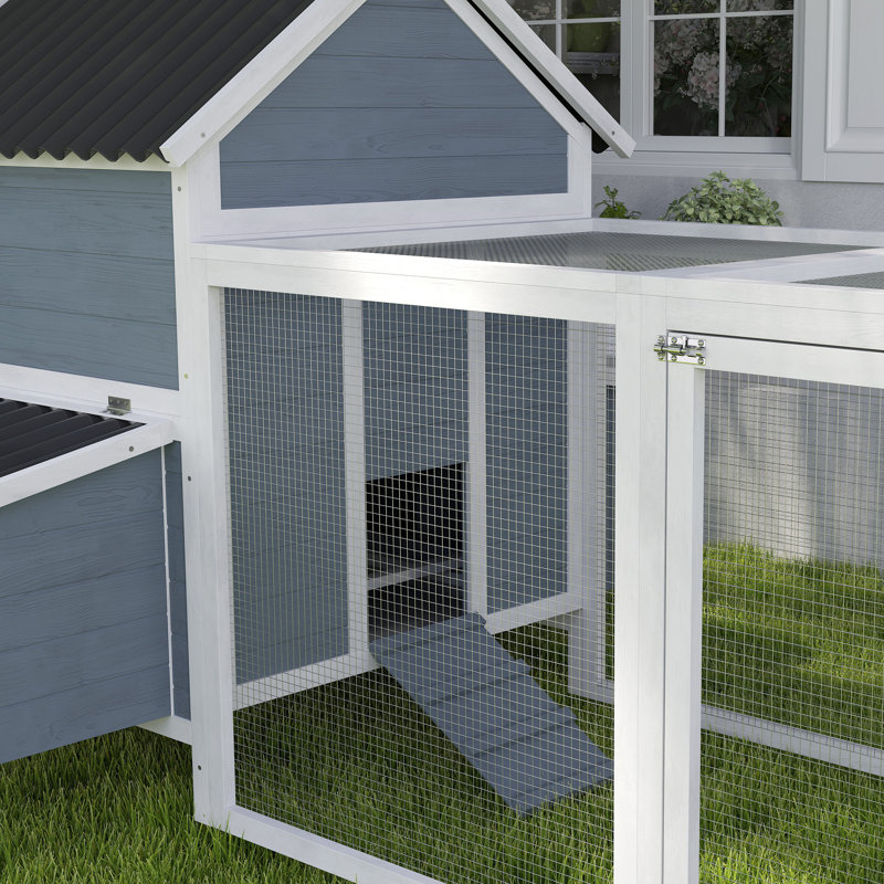 Très grand poulailler avec 2 nichoirs, cage à poulets en bois de poulailler de 156 po avec cage de coulée et toit ondulé imperméable, pour 10 à 15 poules