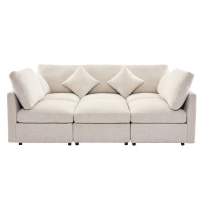 86.6 Inch Modular Sectional Sofa With Movable Ottoman And USB Ports For Flexible Living Room Seating