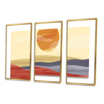 «Minimalistis Abstract Landscape Mountain & Moon», 3 pièces sur toile