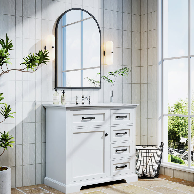 36" Bathroom Vanity With Mirror, White