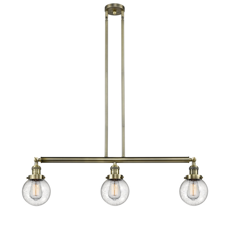 Luminaire suspendu linéaire pour îlot de cuisine 3 lumières Clementina, Laiton antique, Boîtier blanc mat