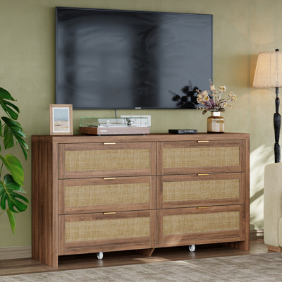 Commode 6 tiroirs avec roulettes, noyer